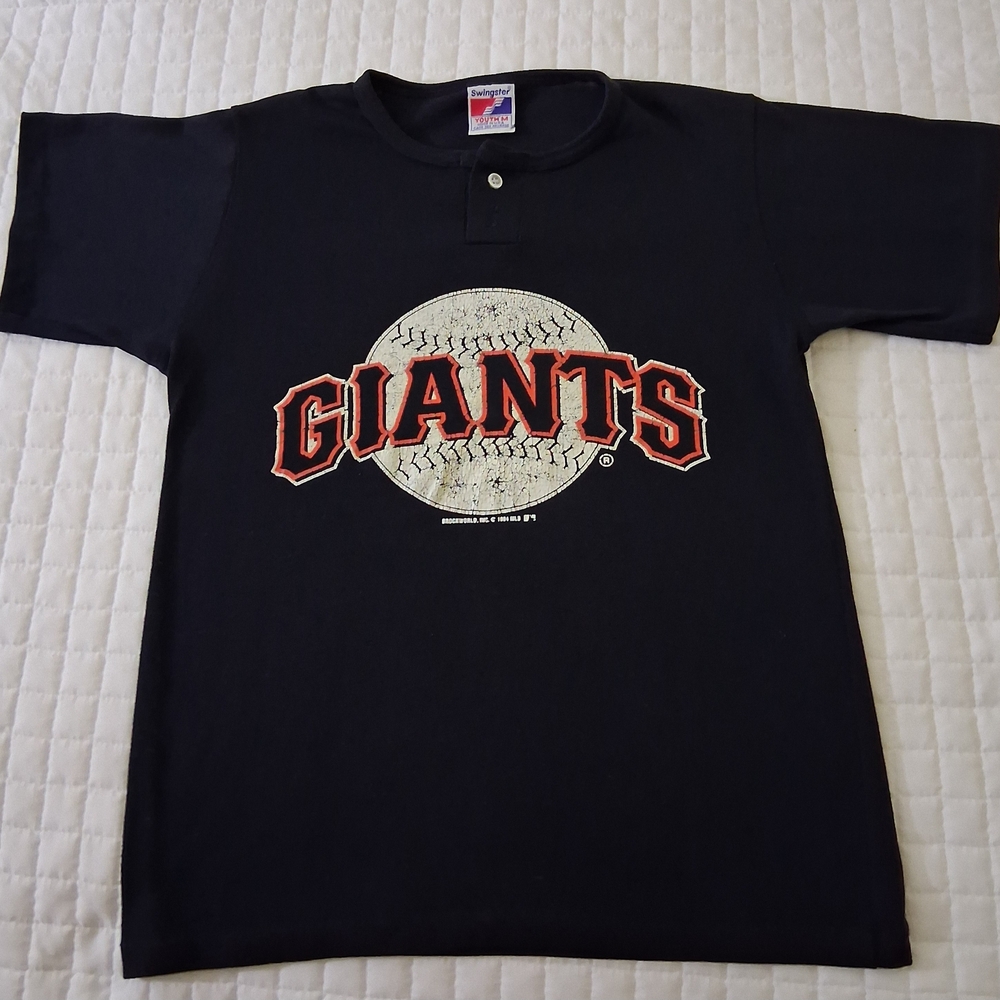 Kids Black Giants Baseball Tee Younth M sz. Made In Usa Black Color